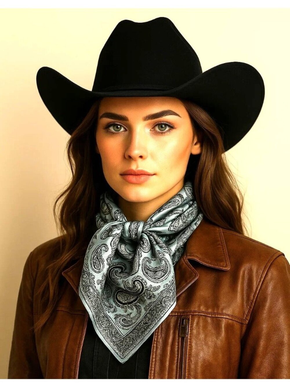 Light Blue Paisley Wild Rag Satin Scarf Western Scarf Cowgirl Neck Scarf Small S - Picture 10 of 12
